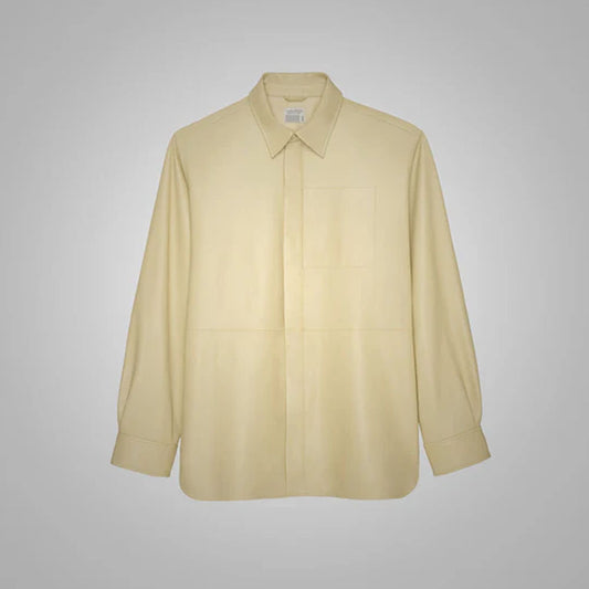 Men's Off-White Normal Fit Sheepskin Leather Full Sleeves Shirt