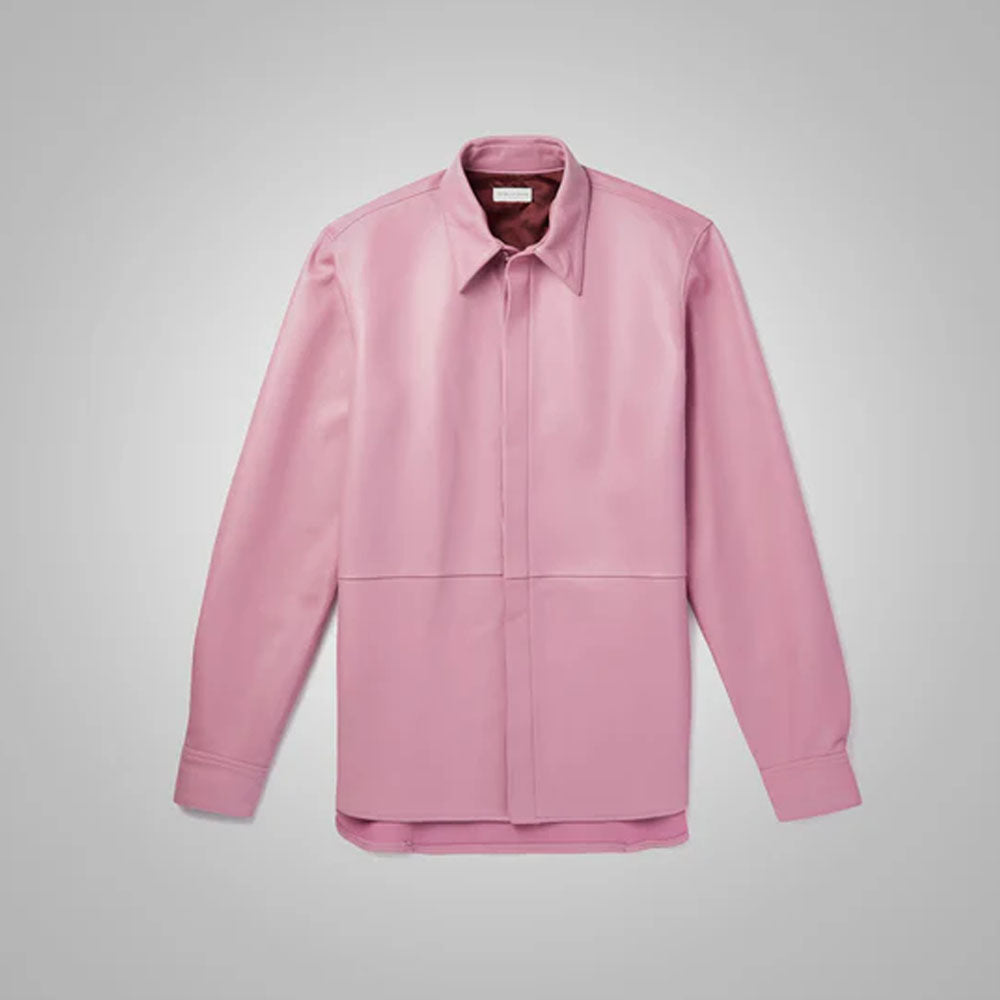 Men's Pink Lambskin Leather Full Sleeves Shirt