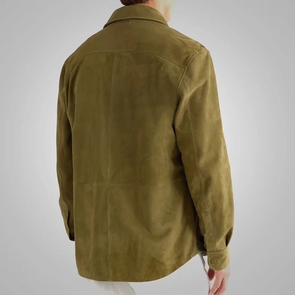 Men's Green Suede Leather Full Sleeves Shirt