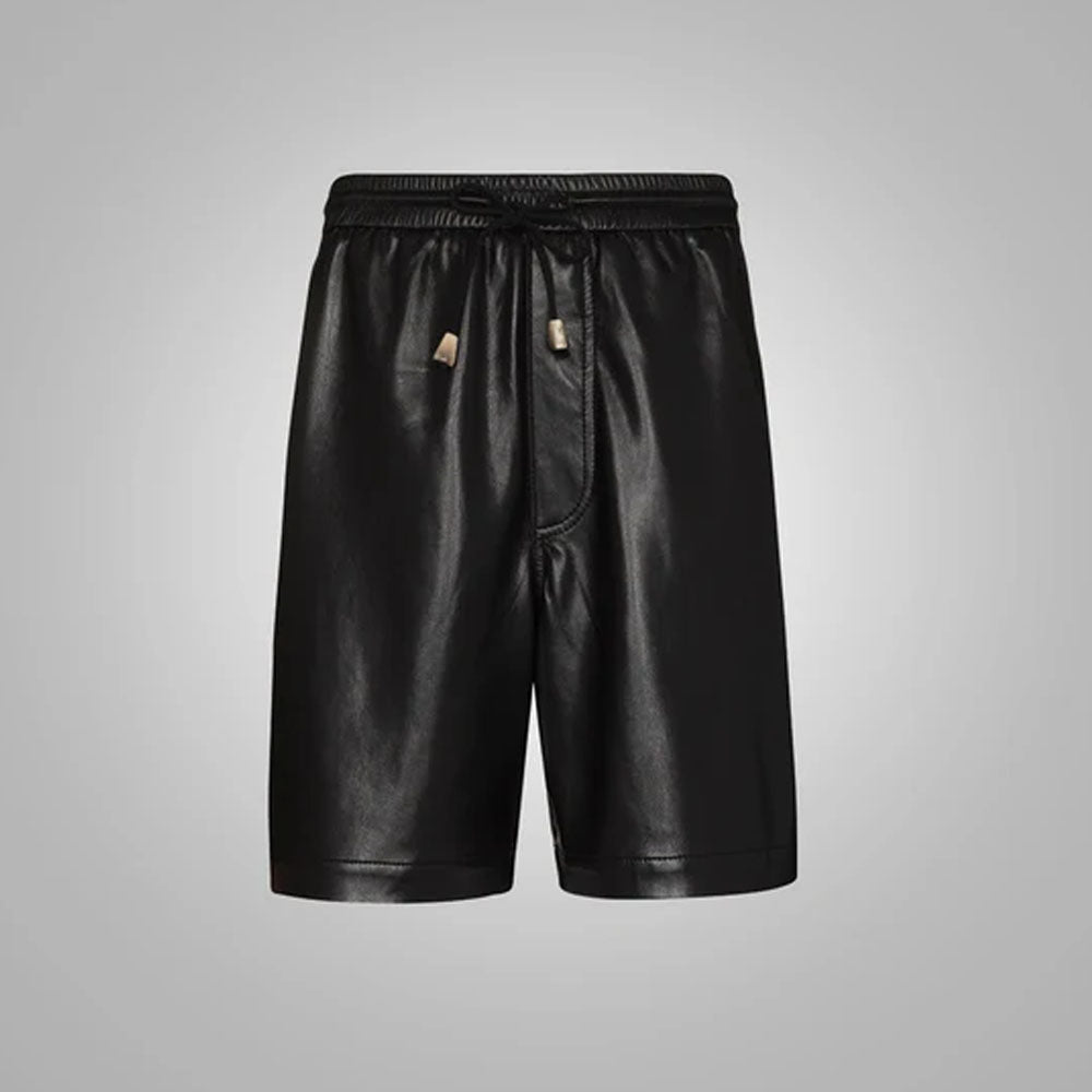 New Men's Black Sheepskin Leather Shorts