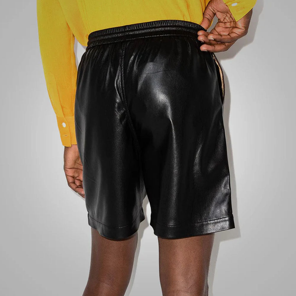 New Men's Black Sheepskin Leather Shorts