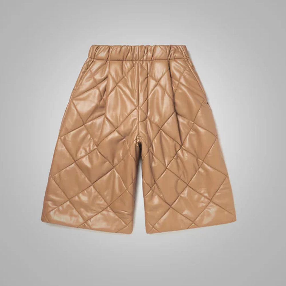 New Men's Camel Brown Lambskin Leather Shorts