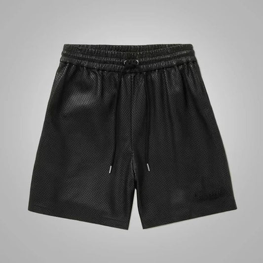 New Men's Black Leather Shorts
