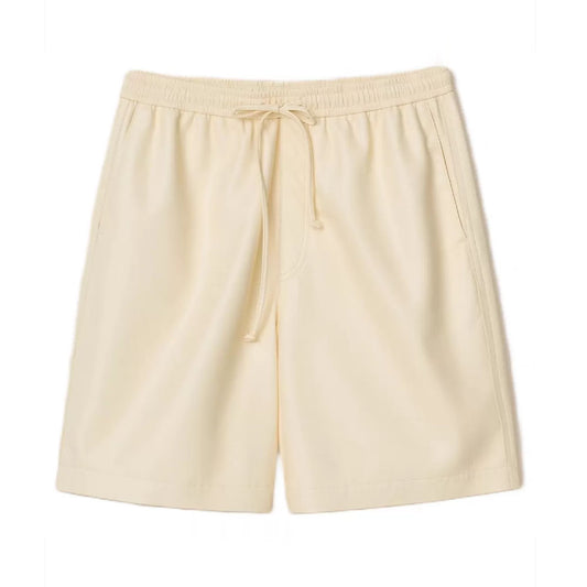 New Men's Real Lambskin Leather Beige Edgy Look Shorts