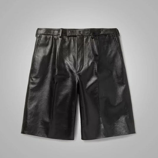 Black Sheepskin Leather Shorts For Men