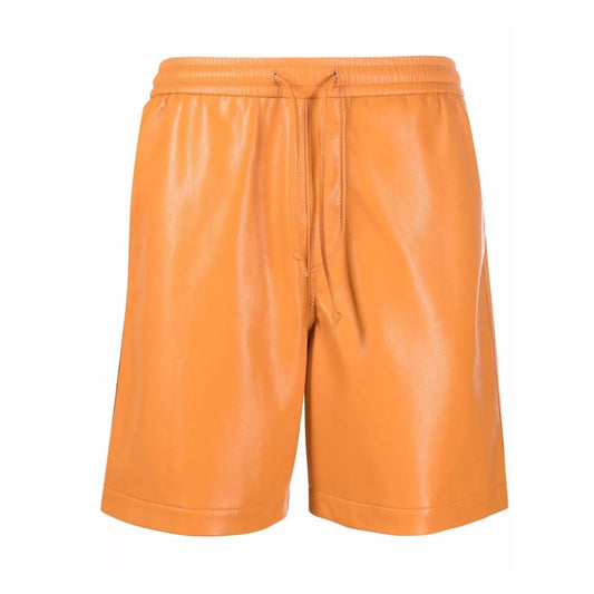 Men's Orange Real Sheepskin Leather Boxer Style Drawstring Shorts