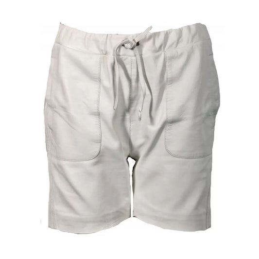 New Men White Real Sheepskin Leather Smart Style Drawstring Shorts