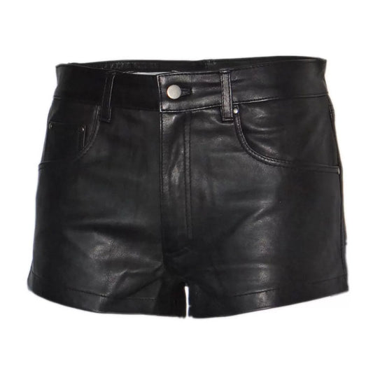 Men Black Real Sheepskin Leather Trendy Shorts