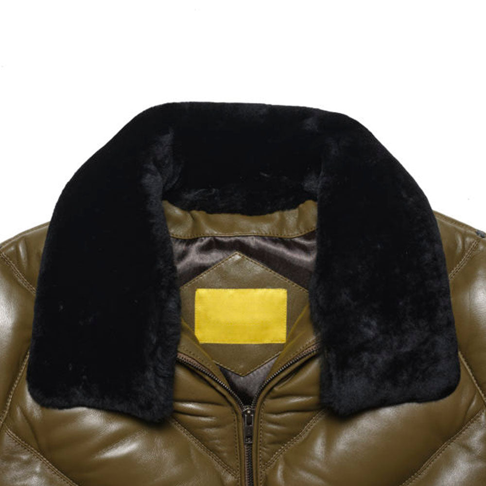 New Sheepskin Khaki Leather V Bomber Jacket For Men