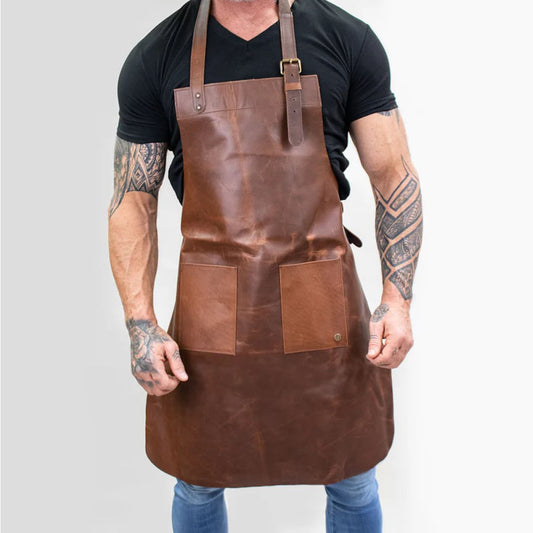 New Men's Brown Sheepskin Double Pocket Leather Apron