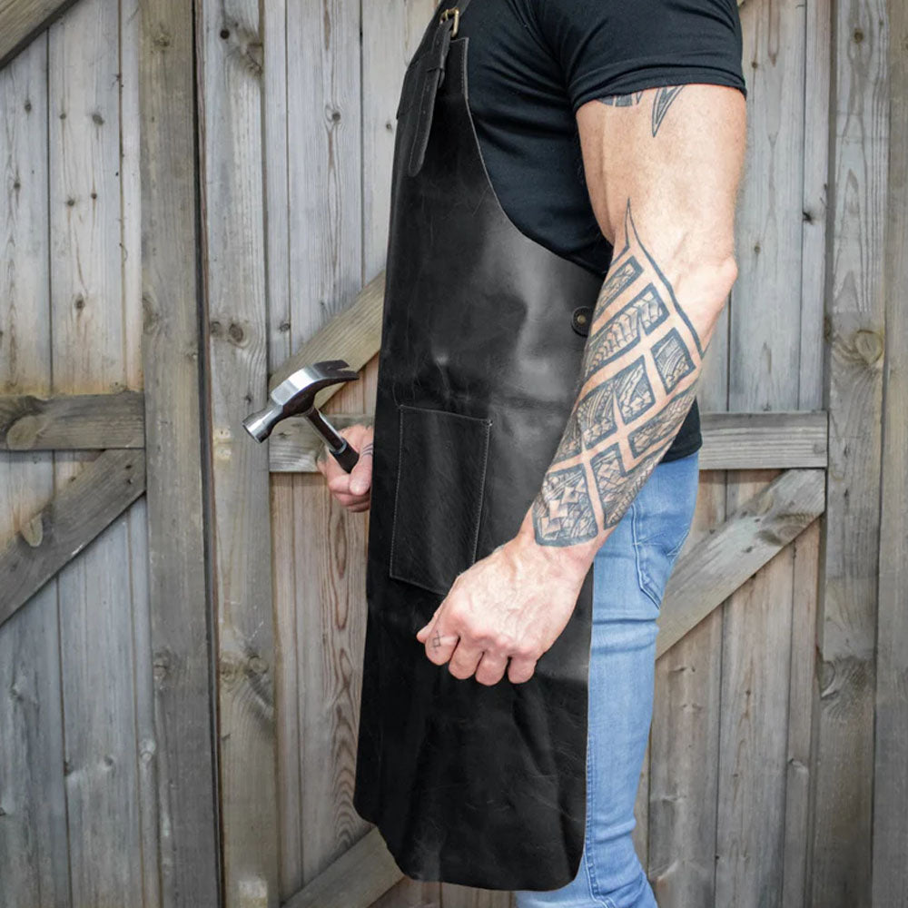 Double Pocket Black Sheepskin Handmade Leather Apron