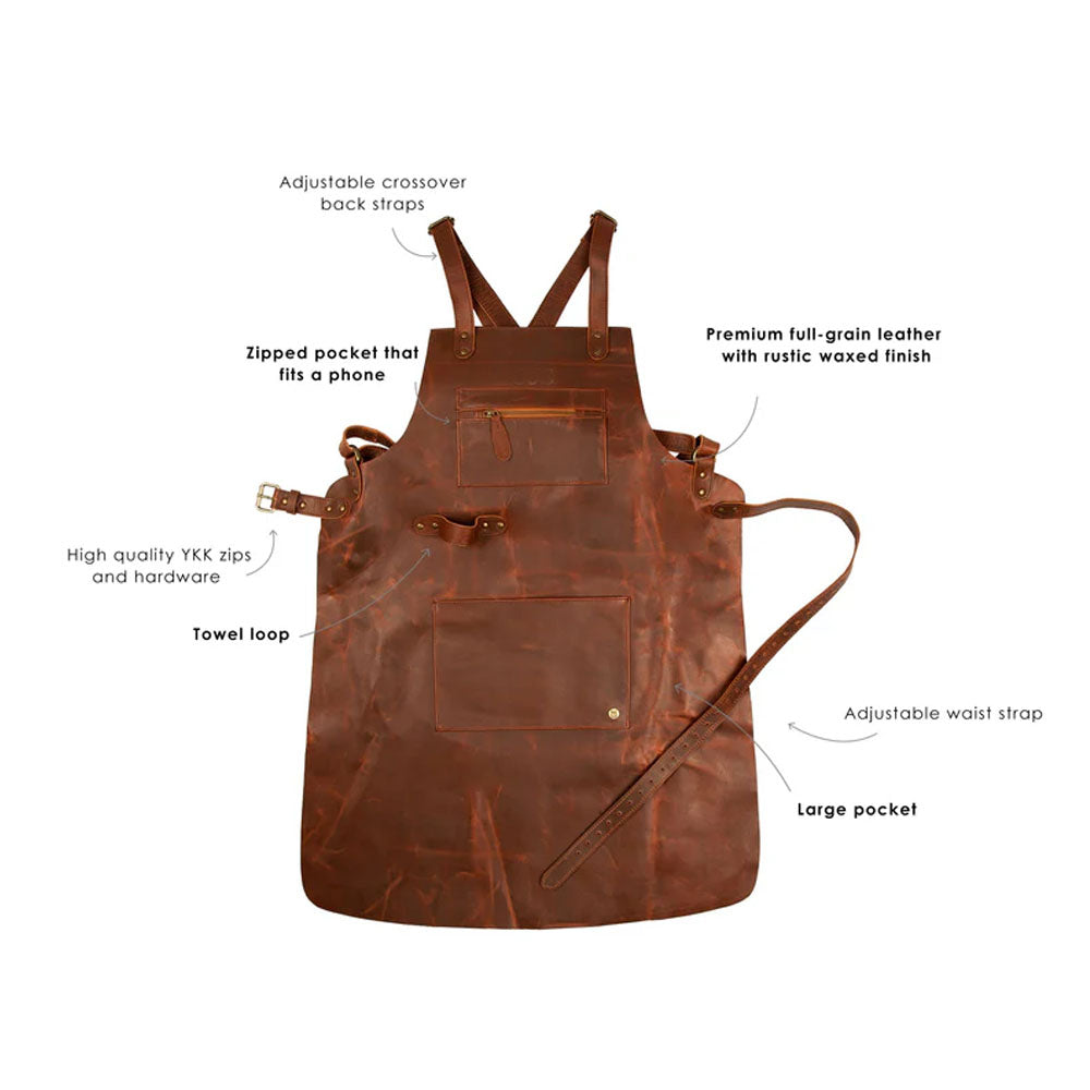 Men's Brown Cross Back Leather Apron