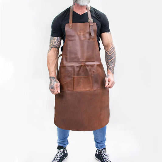 Brown Sheepskin Multi-Pocket Leather Apron for Men