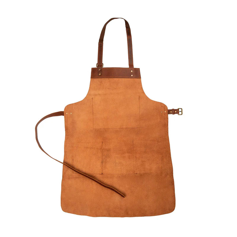 Brown Sheepskin Multi-Pocket Leather Apron