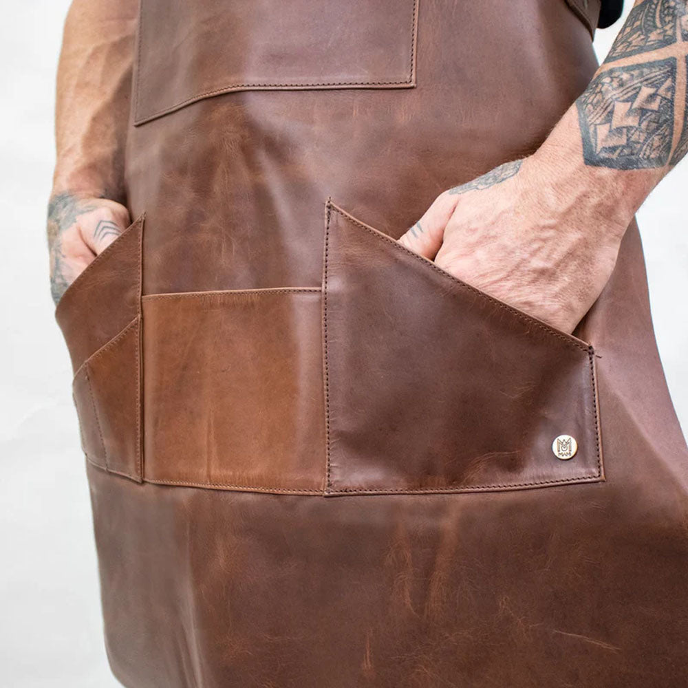 New Men's Brown Sheepskin Multi-Pocket Leather Apron