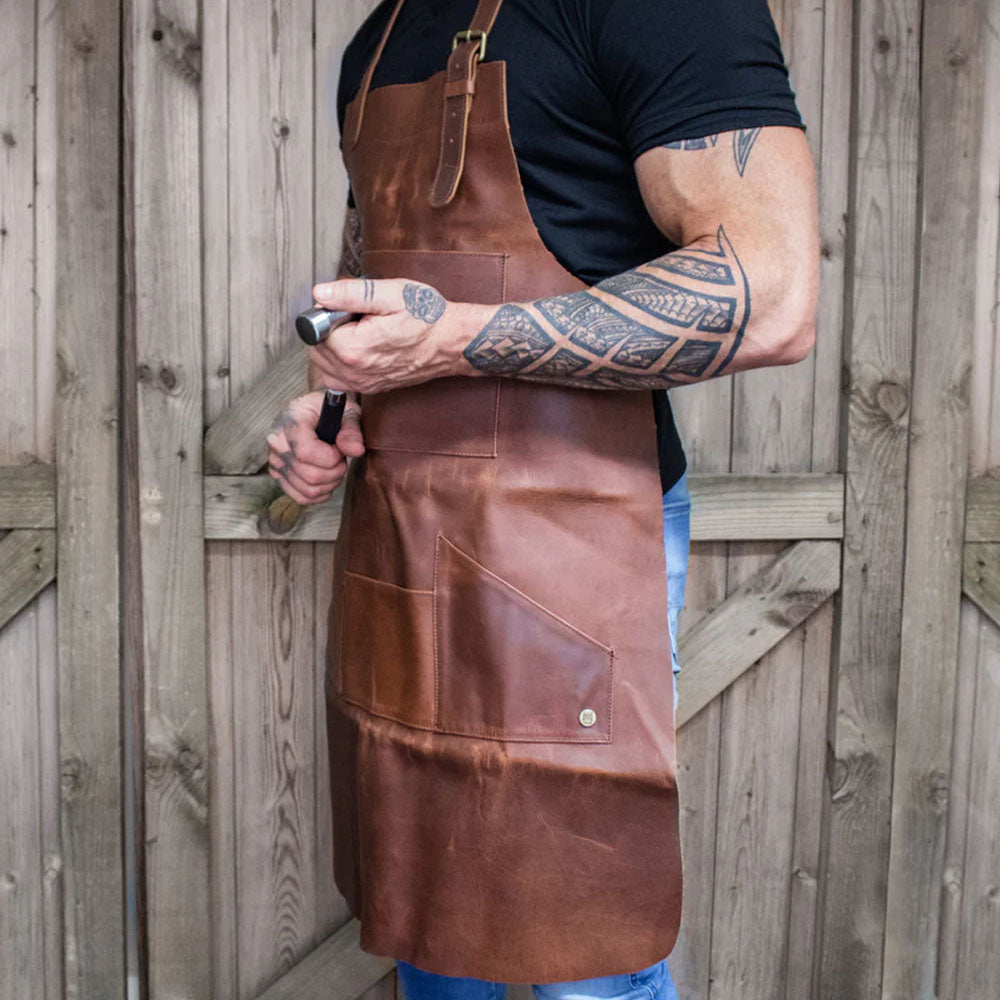 New Brown Sheepskin Multi-Pocket Leather Apron for Men