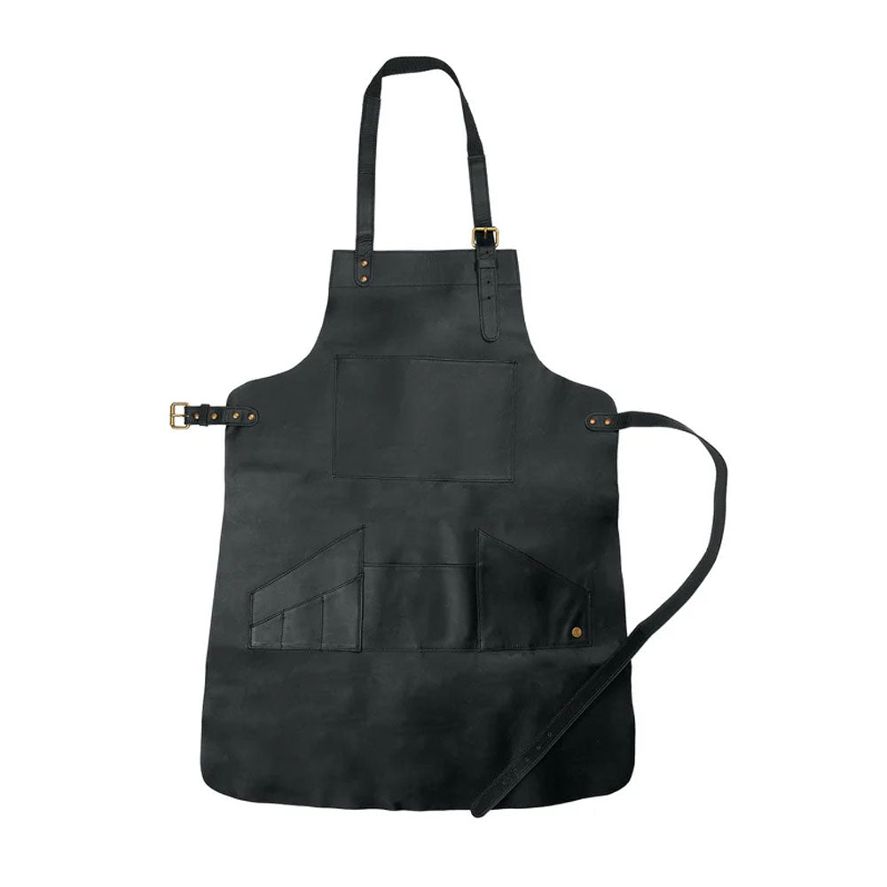 Handmade with Premium Leather Multi Pocket Leather Black Apron