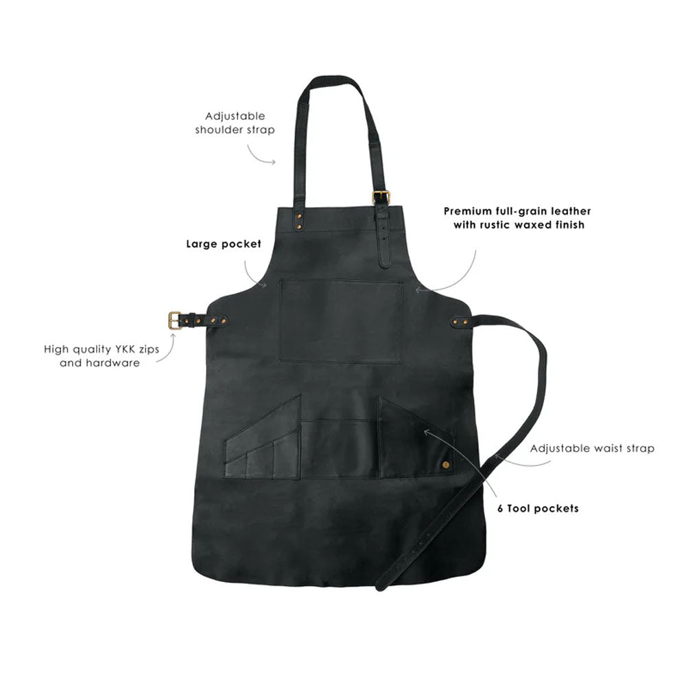 Men's Handmade Multi Pocket Leather Black Apron