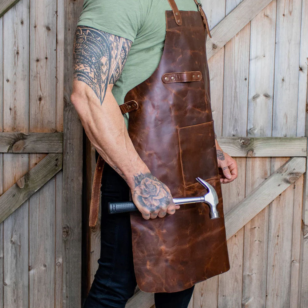 Men's Classic Brown Leather Apron With Spacious Front Pocket for Tools