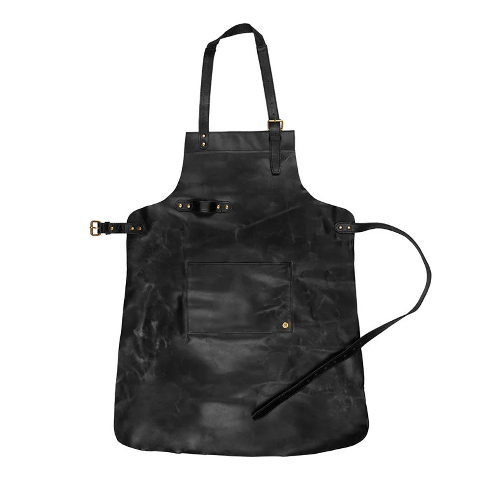 Black Handmade Sheepskin Long Leather Apron With Spacious Front Pocket for Tools For Men