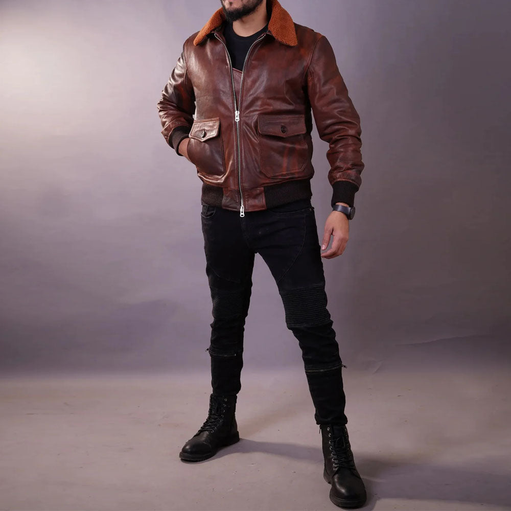 New Men's Brown Flying Aviator A-2 Airforce Leather Bomber Jacket