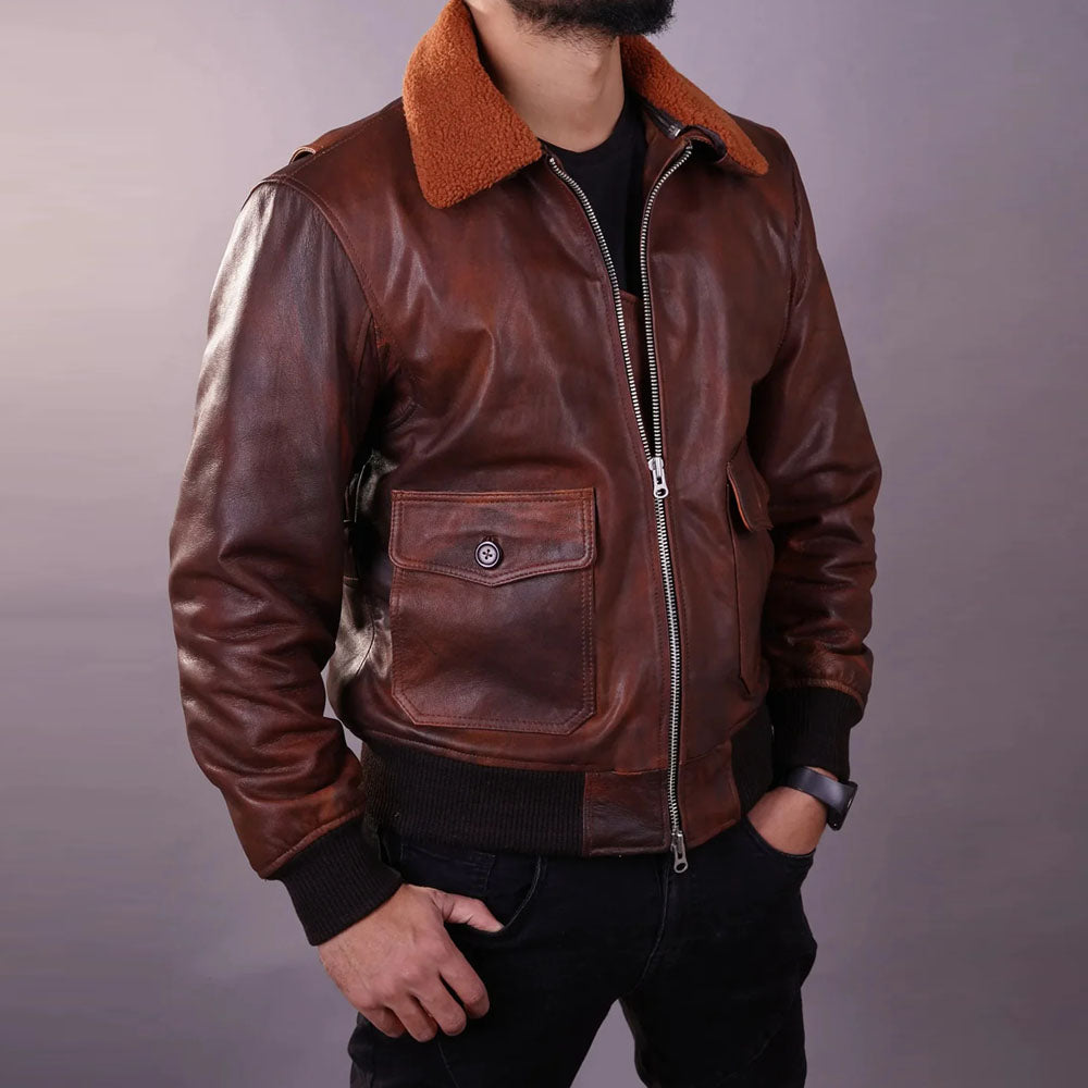 New Men's Brown Flying Aviator A-2 Airforce Leather Bomber Jacket