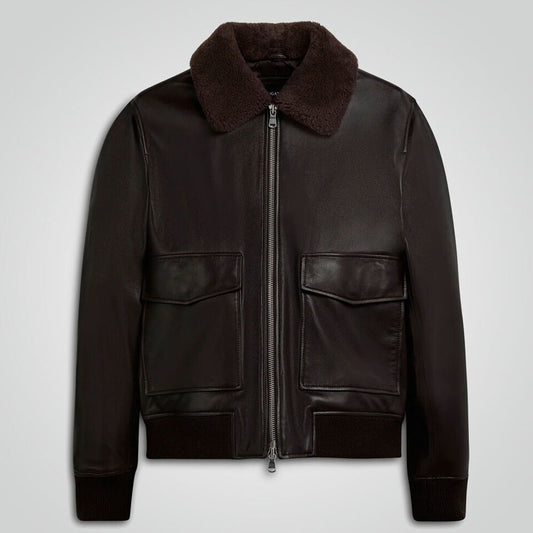 Men's RAF Aviator Shearling G1 Leather Bomber Jacket front view.