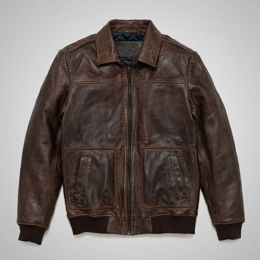 Men’s Vintage A2 Flight Pilot Bomber Leather Jacket front view