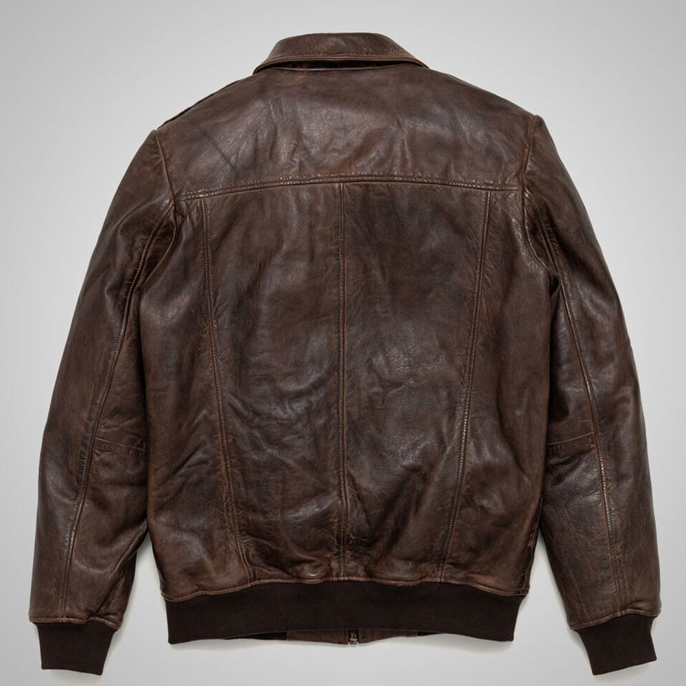 Back view of Men’s Vintage A2 Bomber Leather Jacket