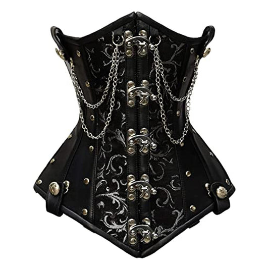 Goel Silver Genuine Leather Underbust Corset With Chain Details For Women