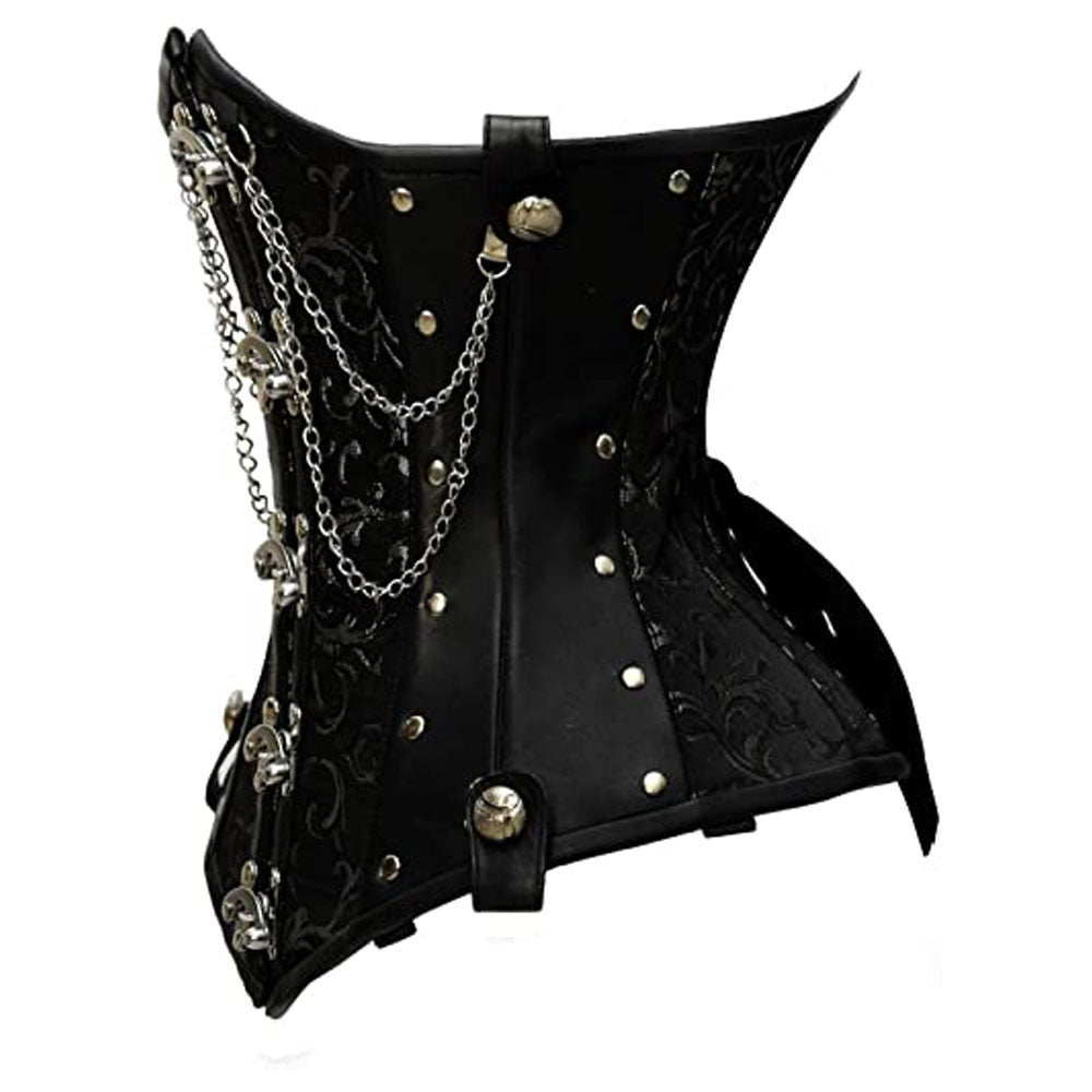 Goel Silver Genuine Leather Underbust Corset With Chain Details