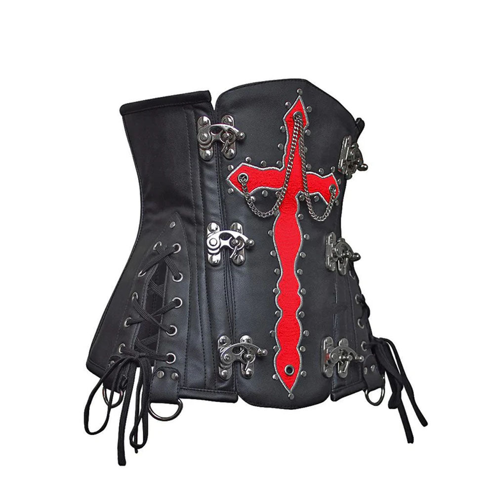 Women Olesya Blood Crossed Black Underbust Leather Corset