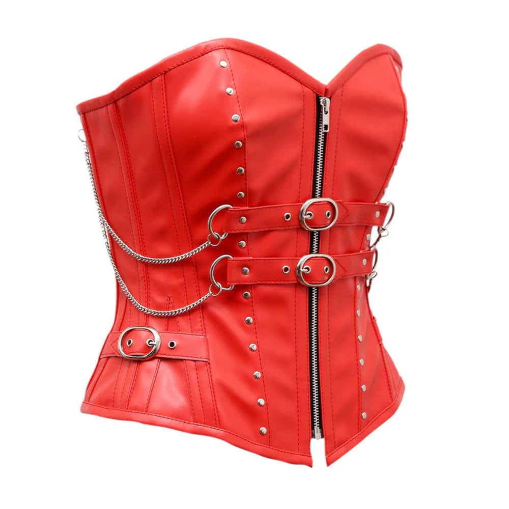 Red Overbust Corset in Premium Sheep Nappa Leather