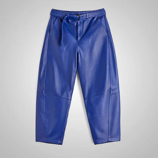 Blue Mens Sheepskin Leather Real Biker Pants