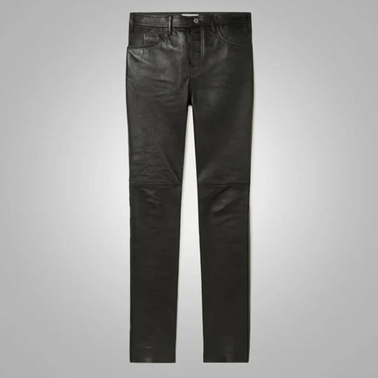 Mens Black Sheepskin Leather Biker Jeans Pants