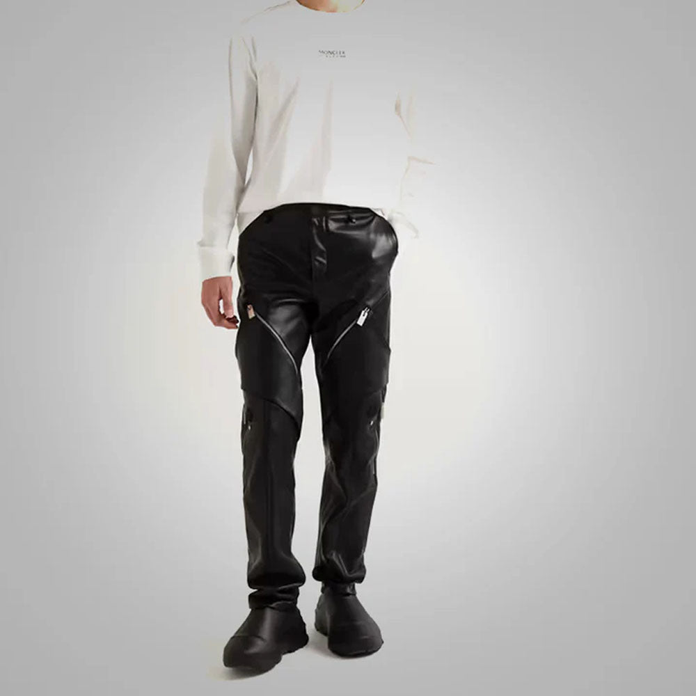 Men Real Sheepskin Fashion Leather Biker Pants