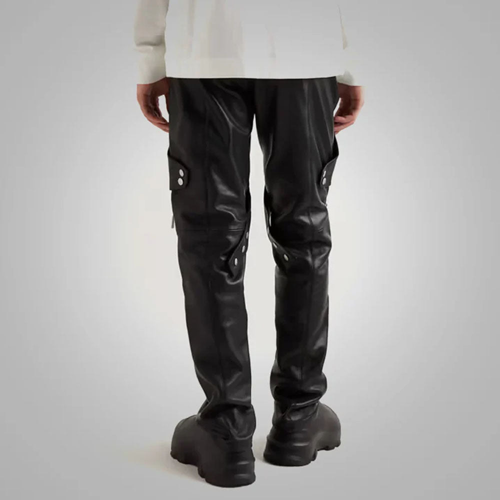 Black Men Real Sheepskin Leather Biker Pants