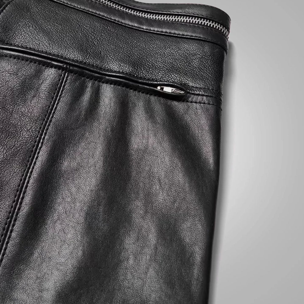 Black Men Real Sheepskin Fashion Biker Pants