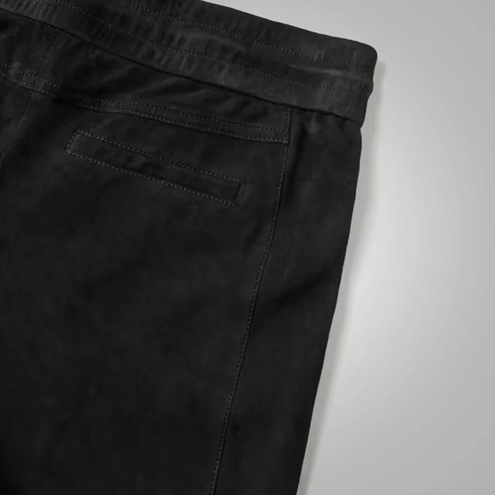 Men's Black Real Leather Jeans Pants