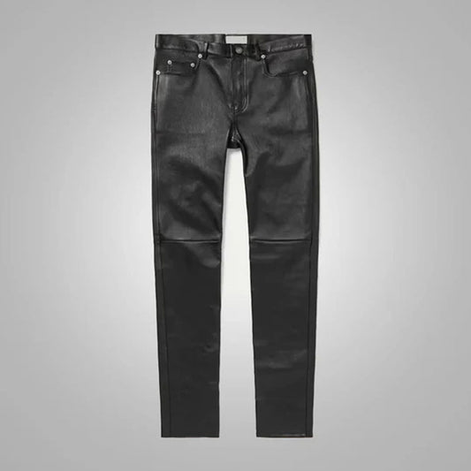 Black Real Sheepskin Fashion Leather Pants For Men