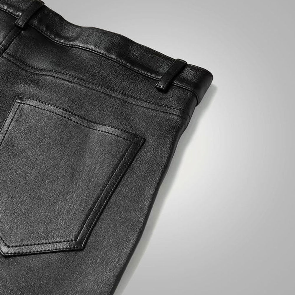 Black Real Sheepskin Leather Pants For Men