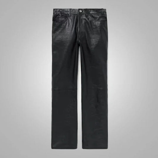 Men's Black New Style Fashion Leather Jean Pants