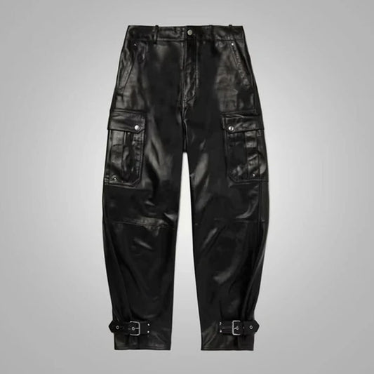 Men's New Real Black Fashion Leather Pants