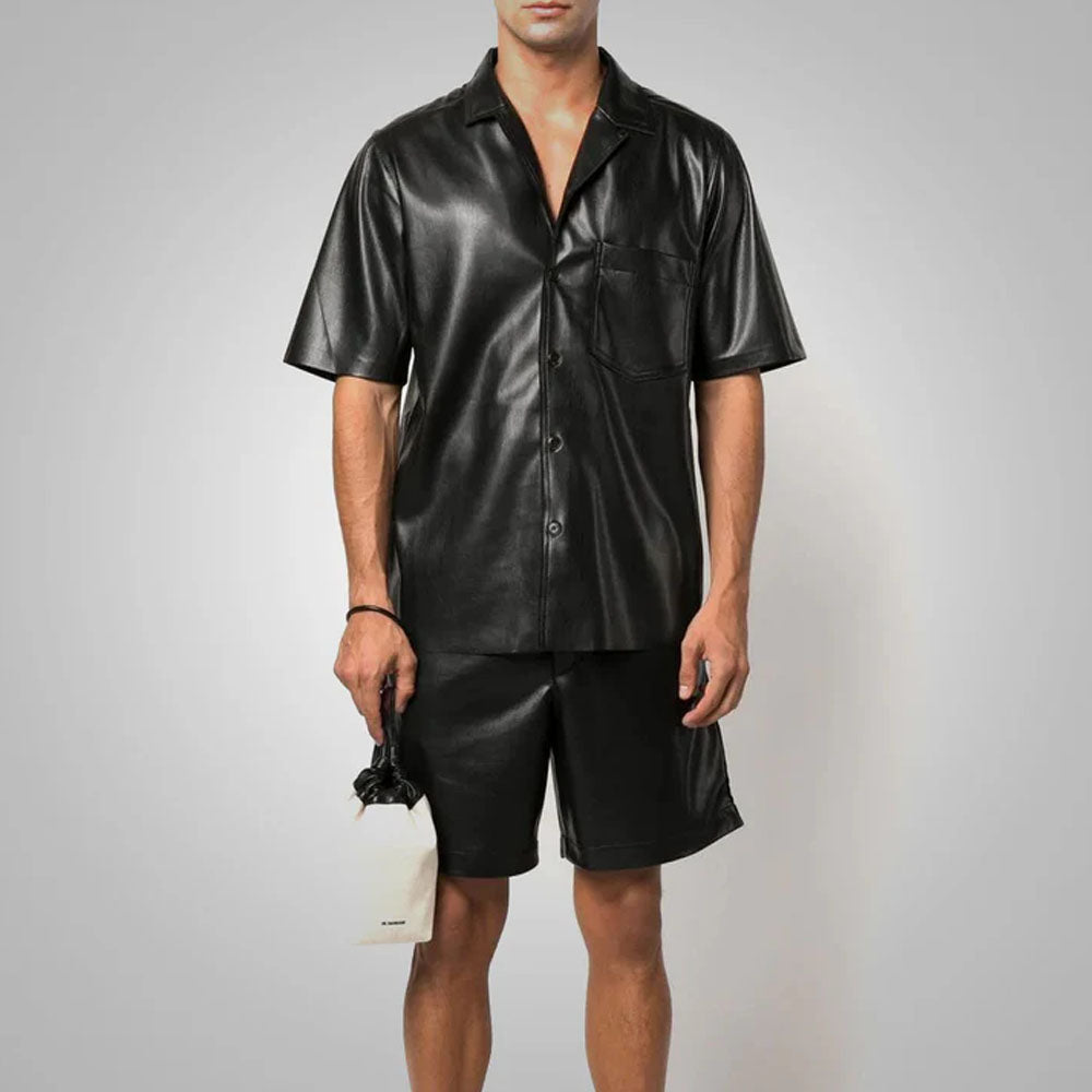 Men's Black Sheepskin Leather Shirt