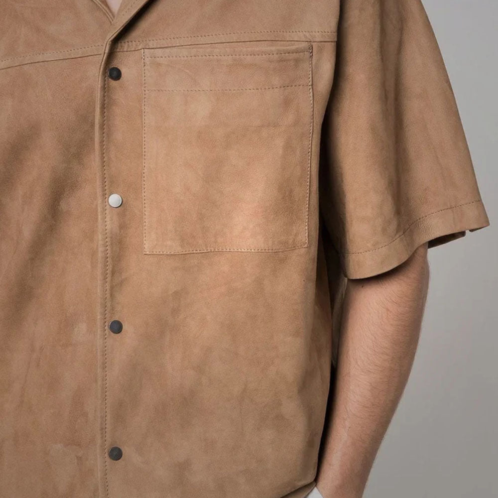 New Men's Brown Suede Leather Shirt