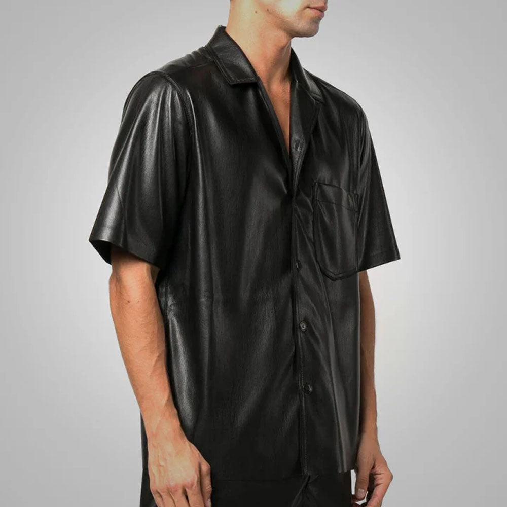 Men's Half Sleeves Sheepskin Leather Shirt