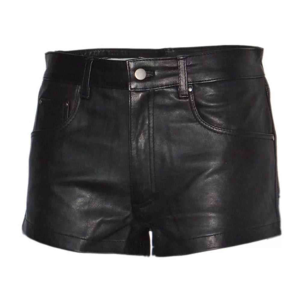 Men Black Real Sheepskin Leather Trendy Shorts