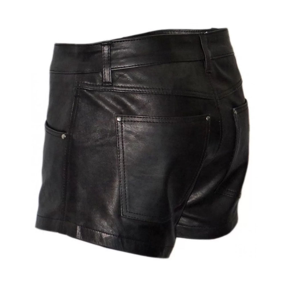 Black Real Sheepskin Leather Trendy Shorts