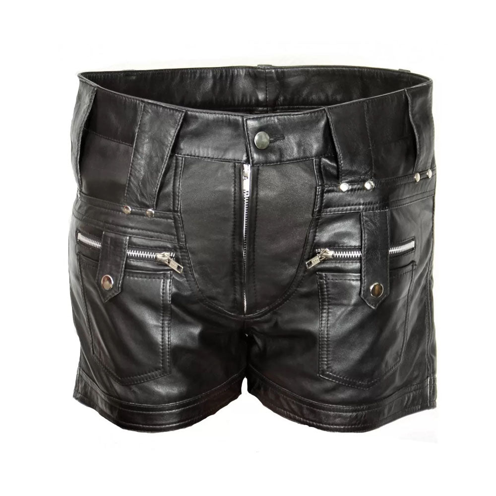 Men's Black Real Sheepskin High Fashion Leather Shorts