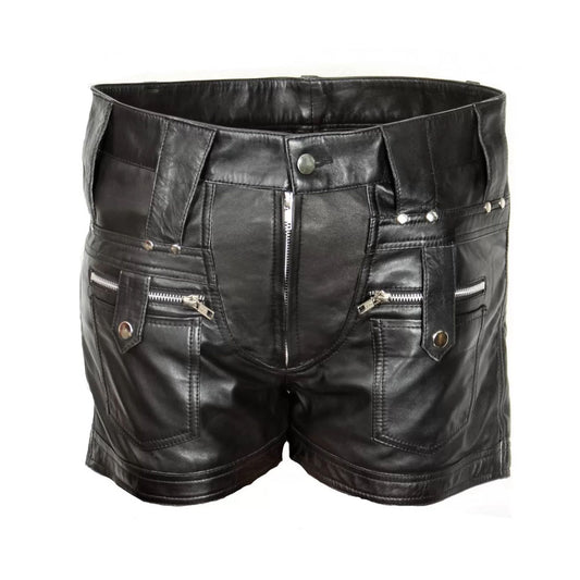 Men's Black Real Sheepskin High Fashion Leather Shorts